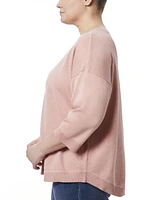 Melissa Paige Plus Button-Back Dropped-Shoulder Sweater