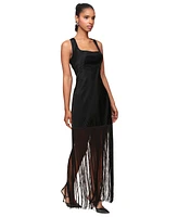 Avec Les Filles Women's Square-Neck Fringe-Trim Dress