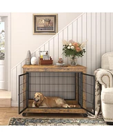 Streamdale Furniture Furniture Dog Cage Crate With Double Doors, Rustic Brown, 38.58" W X 25.2" D X 27.17"