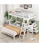 Streamdale Furniture Twin Over Full Bunk Bed With Built-In Desk And Three Drawers