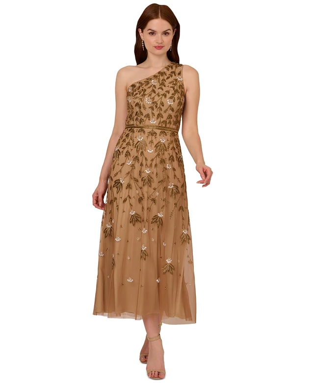 knee length dresses for ladies ADRIANNA PAPELL AP1E210005 BEADED CUFF MIDI LENGTH DRESS main image 0