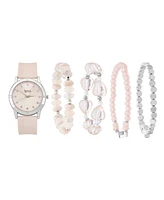 American Exchange Women's Matte Light Pink Silicone Strap Analog Watch 38mm with Stackable Bracelets Gift Set