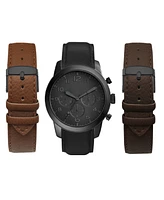 American Exchange Men's Black Polyurethane Leather Strap Analog Watch 44mm Gift Set