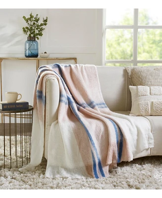 Ihi Home Faux Mohair Stripe Throw Blanket I 50"x 70" I Blus Rose Ivory