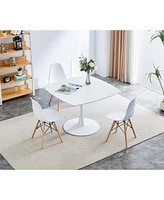 42.1" Mid-Century White Dining Table for 4-6, Round Mdf Top