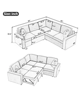 Streamdale Furniture 83" L-Shaped Pull Out Sofa Bed Convertible Sleeper Sofa With 2 Usb Ports and 3 Pillows