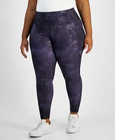 Id Ideology Plus Midnight Foil 7/8 Leggings, Created by Macy's