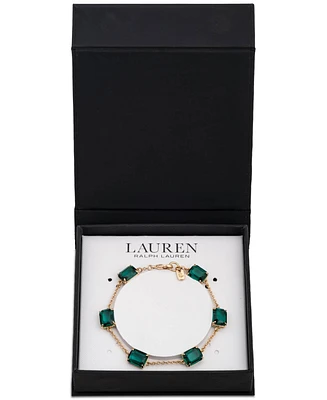 Lauren Ralph Gold-Tone Square Stone & Fine Chain Link Bracelet