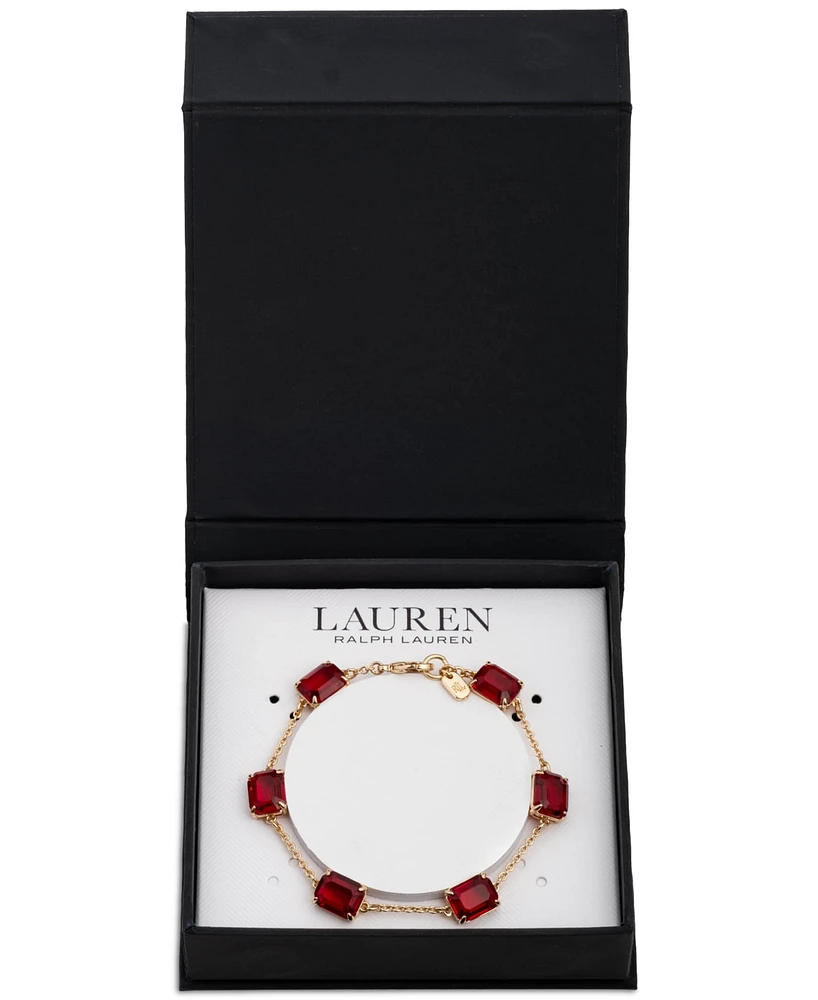 Lauren Ralph Gold-Tone Square Stone & Fine Chain Link Bracelet