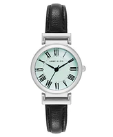 Anne Klein Women's Quartz Black Classic Leather and -Tone Alloy Metal Strap Watch, 28mm