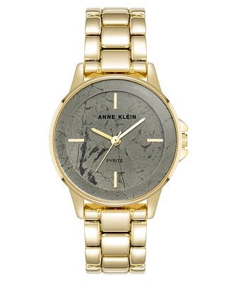 Anne Klein Women's Quartz Pyrite Gemstone and Gold-Tone Alloy Metal Bracelet Watch, 30mm - Grey/Gold