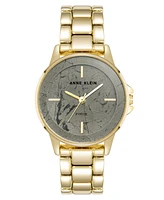 Anne Klein Women's Quartz Pyrite Gemstone and Gold-Tone Alloy Metal Bracelet Watch, 30mm - Grey/Gold