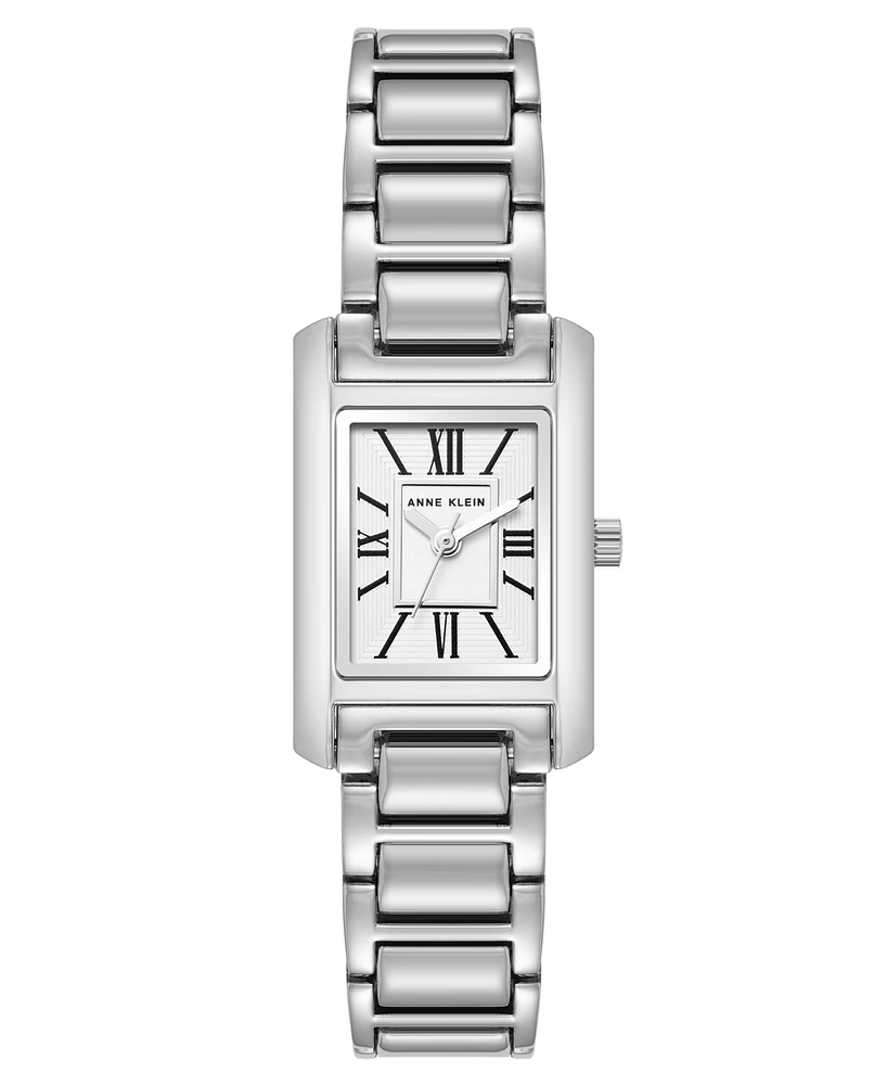 Anne Klein Women's Quartz Classic Rectangular Roman Numeral Silver-Tone Alloy Metal Watch, 20mm