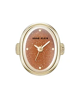 Anne Klein Women's Quartz Gold Sandstone Gemstone and Gold-Tone Alloy Metal Ring Watch, 17mm