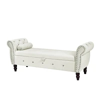 Streamdale Furniture Velvet Storage Ottoman Bench with Crystal Buckle, Solid Wood Legs, Pillow