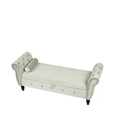 Streamdale Furniture Velvet Storage Ottoman Bench with Crystal Buckle, Solid Wood Legs, Pillow