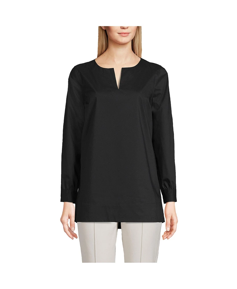 Lands' End Women's Stretch Broadcloth Long Sleeve Split Neck Tunic