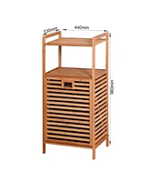 Streamdale Furniture Bathroom Laundry Basket Bamboo Storage Basket With 2-Tier Shelf 17.32 X 13 X 37.8 Inch