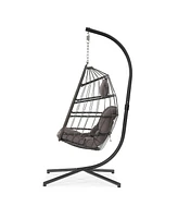 Streamdale Furniture Outdoor Patio Wicker Hanging Chair Swing Chair Patio Egg Chair Uv Resistant Dark Cushion