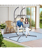 2 Person Outdoor Rattan Hanging Chair Patio Wicker Egg Chair