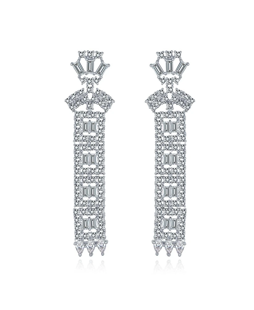 Bling Jewelry Cubic Zirconia Cz Linear Statement Asian Estate Art Deco Style Column Chandelier Earrings For Women Prom