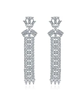 Bling Jewelry Cubic Zirconia Cz Linear Statement Asian Estate Art Deco Style Column Chandelier Earrings For Women Prom