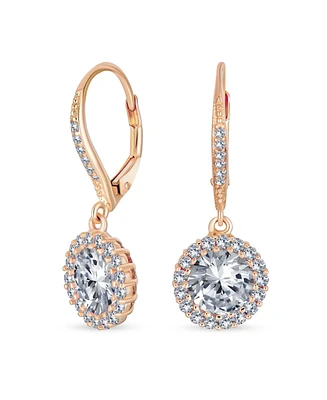 Bling Jewelry 3.5CT Round Solitaire Halo Cz Lever back Dangle Earrings Cubic Zirconia Rose Gold Plated .925 Sterling Silver