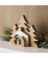 Slickblue Trees w/Holy Family Puzzle 12"L x 9"H Wood