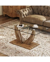 Streamdale Furniture Minimalist glass coffee table with wood/Mdf legs & steel columns: Ct-907