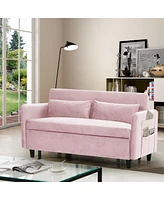 Streamdale Furniture Sofa Pull-Out Bed Includes Two Pillows 54" Pink Velvet Sofa With Small Space