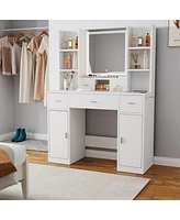Smart mirror dressing table with storage and drawers