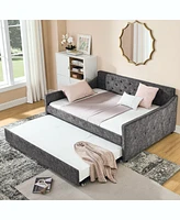 Simplie Fun Full Size Daybed With Twin Size Trundle Upholstered Tufted Sofa Bed, Waved Shape Arms, Grey