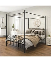 Streamdale Furniture Queen Size Metal Canopy Bed Frame With Headboard And Footboard