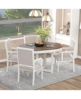 Streamdale Furniture 5-Piece Dining Table Set, Two-Size Round To Oval Extendable Butterfly Leaf Wood Dining Table