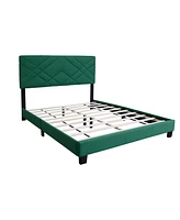 Streamdale Furniture Green Queen Size Bed Frame With Adjustable Headboard Super Affordable No Box Sping Require