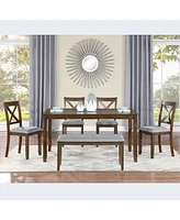 Streamdale Furniture Walnut Dining Table Set with Bench for 6