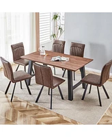 Simplie Fun 63" Walnut Rectangle Dining Table Set, Seats 4-6