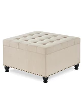 Streamdale Furniture Beige upholstered storage ottoman with wooden legs