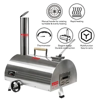 Outdoor 12" Stainless Steel Rotatable Pizza Oven with Thermometer & Carry Bag