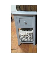 Streamdale Furniture Grey Wooden Nightstands with Drawer and Basket Set