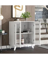 Modern Bathroom Cabinet Storage Organizer With 2 Glass Doors And Adjustable Shelf White