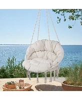 Simplie Fun Macrame Swing Chair for Indoor and Outdoor with Cushion