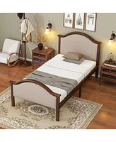 Streamdale Furniture Twin Bed With Upholstered Headboard And Footboard, With Slats, Walnut