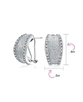 Fashion Matte Hammered Shrimp Half Hoop Earrings For Women Cubic Zirconia Pave Edge Cz Accent Stabilizing Omega Clip