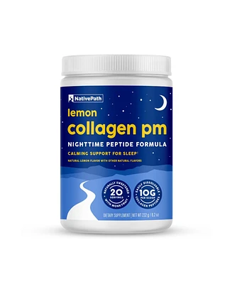 NativePath Collagen Pm - Lemon Nighttime Collagen Peptides Powder with Magnesium, Gaba, L-Theanine and Melatonin - 20 Servings