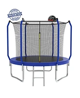 Streamdale Furniture 8FT Blue Trampoline with Safety Net, Basketball Hoop, and Upgraded Pole Structure