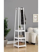 Coat Rack w/ 3-Tier Storage Shelves in White Finish