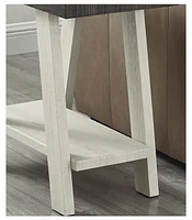 Two-Tone Wood Shelf Side Table in Weathered Charcoal and Beige