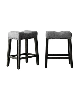 Simplie Fun Upholstered Backless Saddle Seat Counter Stools 24" height Set of 2, Gray