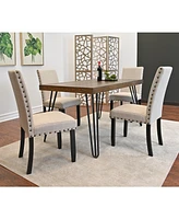 Amisos 6-Piece Dining Set Hairpin Table, 4 Chairs, Bench (Tan)
